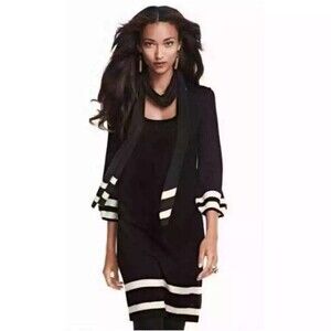 Lilly Pulitzer Merino Wool Black High Seas Stripe Connie Sweater Dress Sz L Work